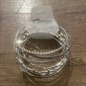 Silver Bangle Cross Bracelet Set